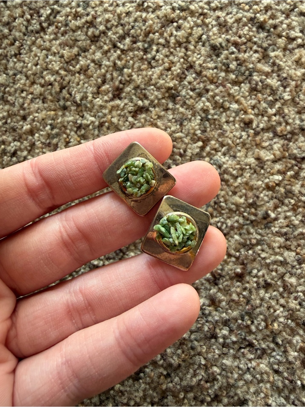 Vintage Green Stone Square cuff links